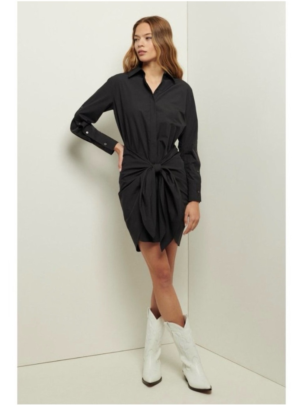 10 Crosby Derek Lam Black Twist-Knot Shirt Mini Dress